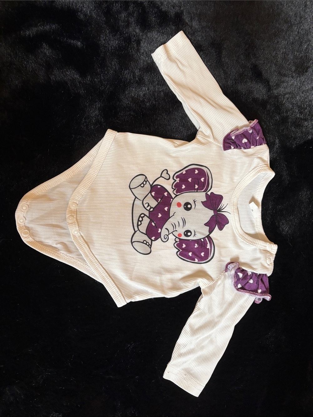 Baby Girls' Ivory Long-Sleeve Bodysuit with Purple Elephant Graphic